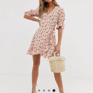 Wednesday’s girl wrap mini dress with tie sleeves
